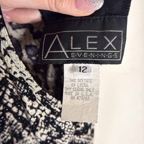 Vintage Alex Evenings Sparkle Snakeskin Print Keyhole Maxi Dress Size 12 - Picture 2 of 6